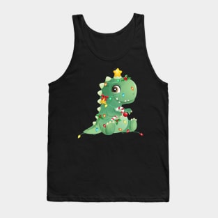 Cute Christmas Tree T Rex Dinosaur Tank Top